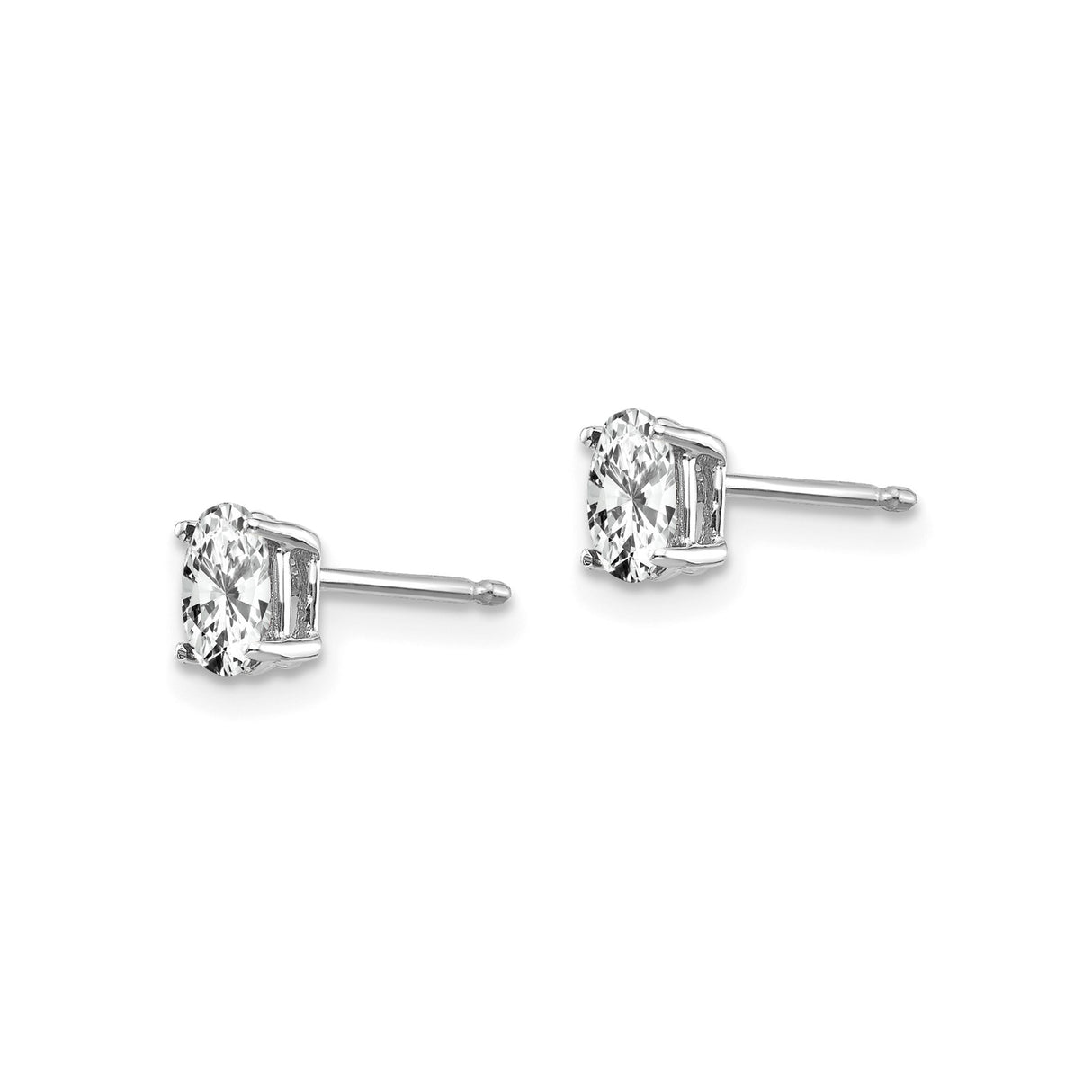 14k White Gold Stud Earrings with Cubic Zirconia, Oval Cut Four Prong Setting, Minimalist Style