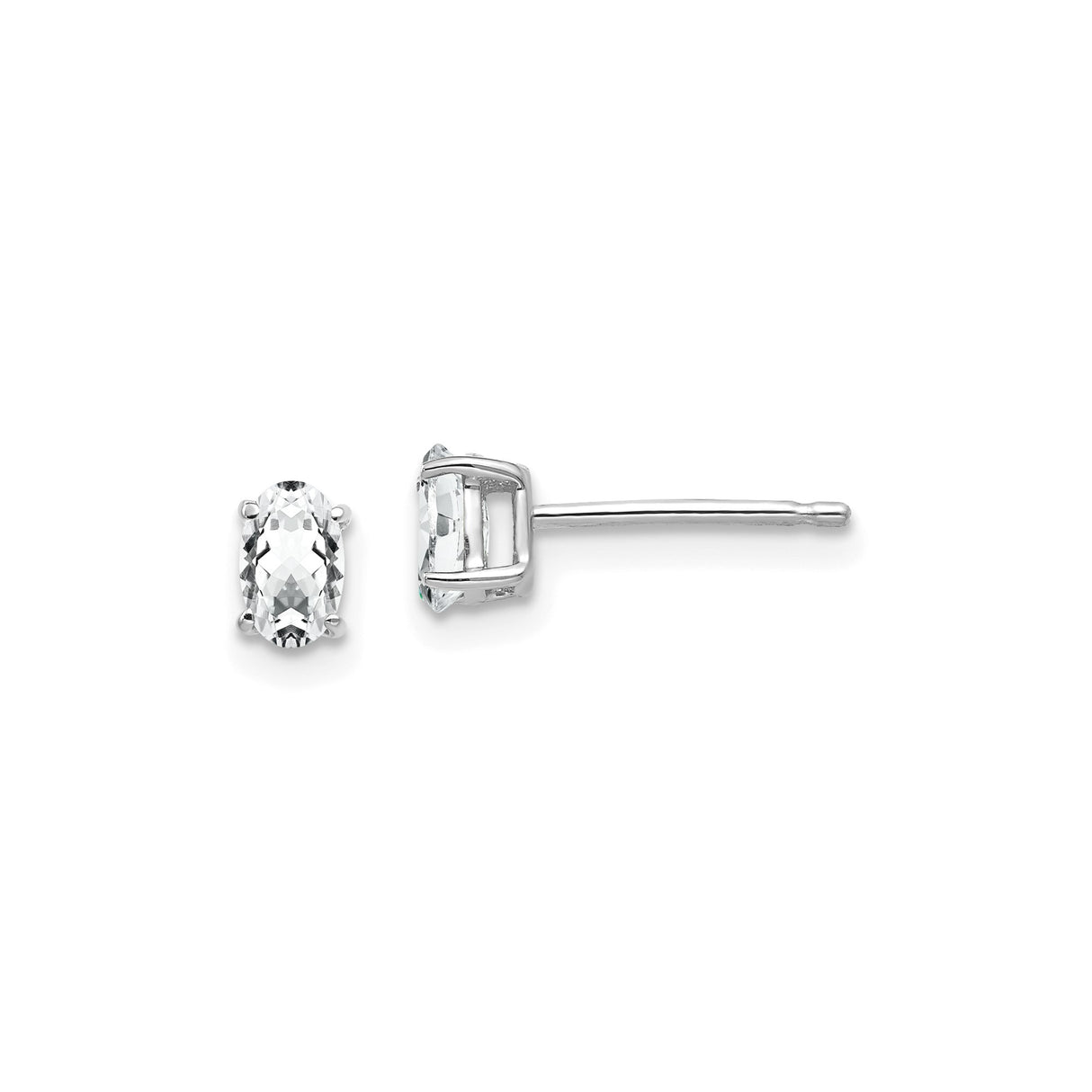 14k White Gold Stud Earrings with Cubic Zirconia, Oval Cut Four Prong Setting, Minimalist Style