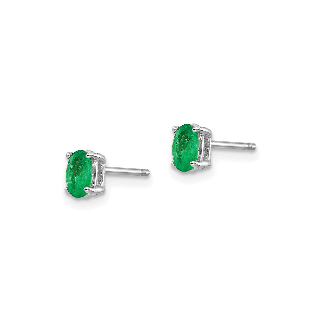 14k White Gold Emerald Stud Earrings, Oval Four-Prong May Birthstone Jewelry for Women