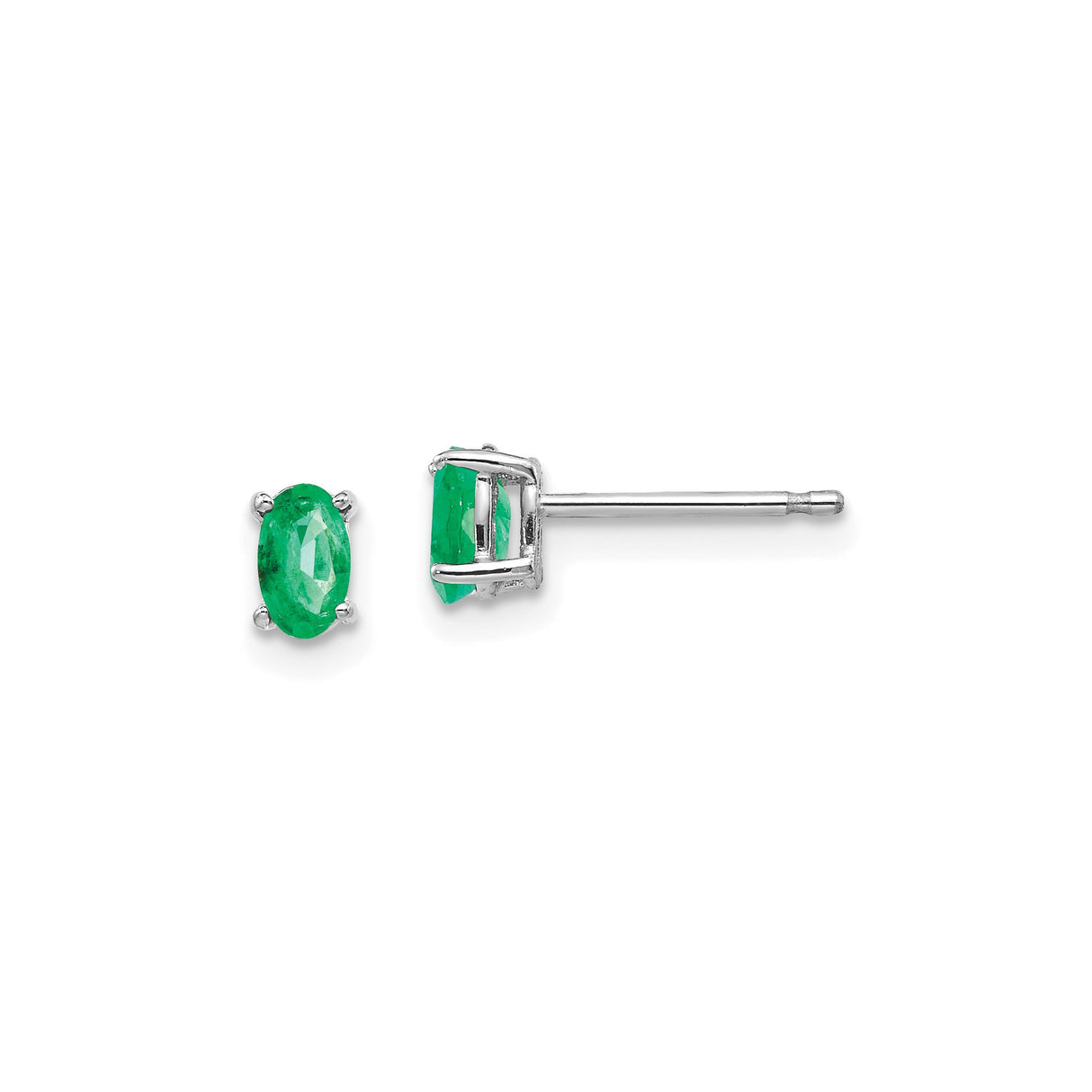 14k White Gold Emerald Stud Earrings, Oval Four-Prong May Birthstone Jewelry for Women