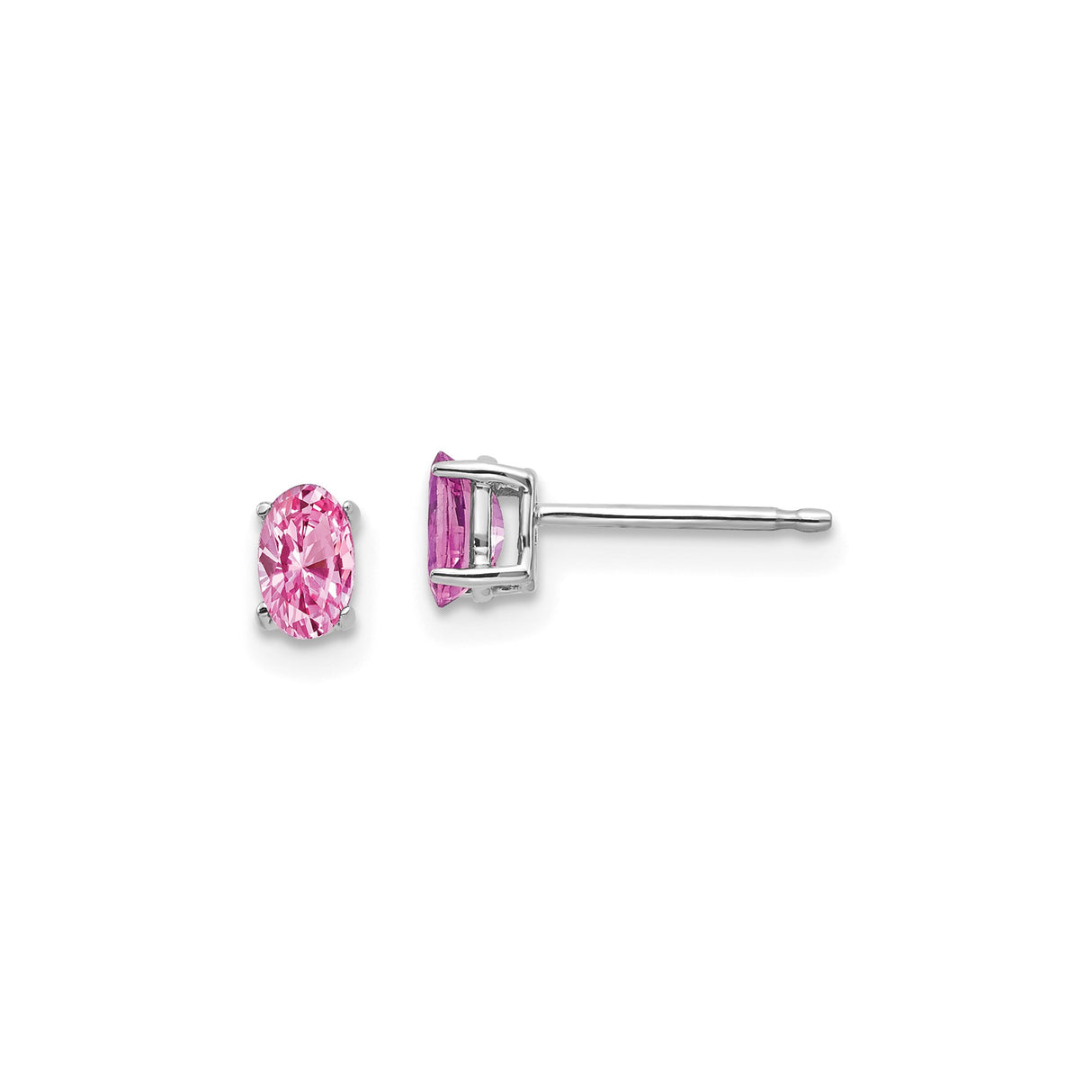 14k White Gold Stud Earrings with Oval Pink Sapphire in Prong Setting, Feminine Minimalist Jewelry