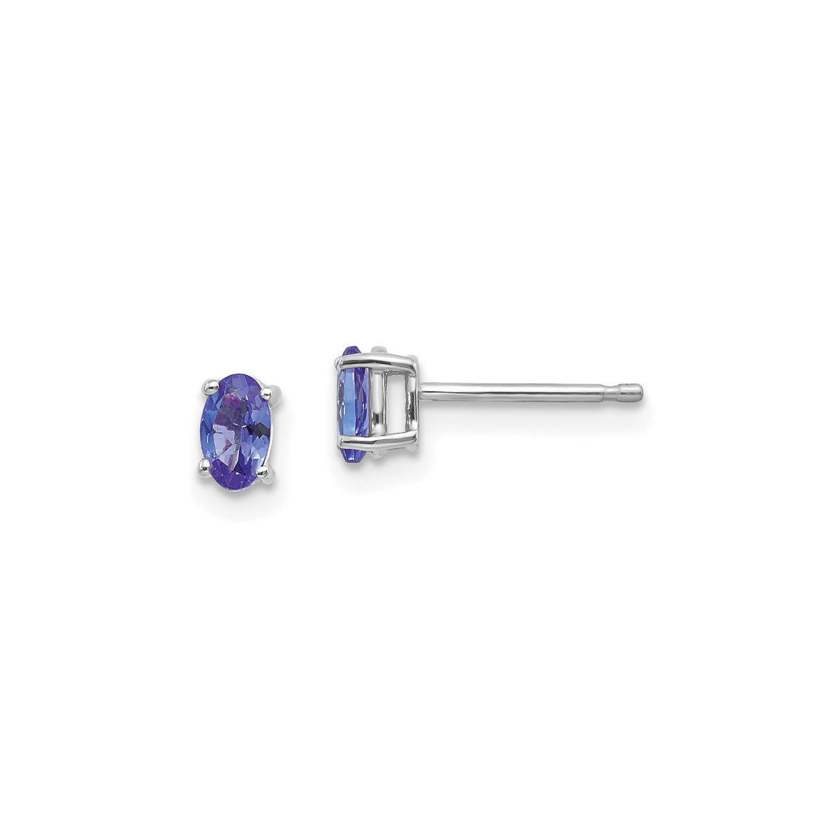 14k White Gold Tanzanite Stud Earrings, Oval Gemstone, Minimalist Style for Women