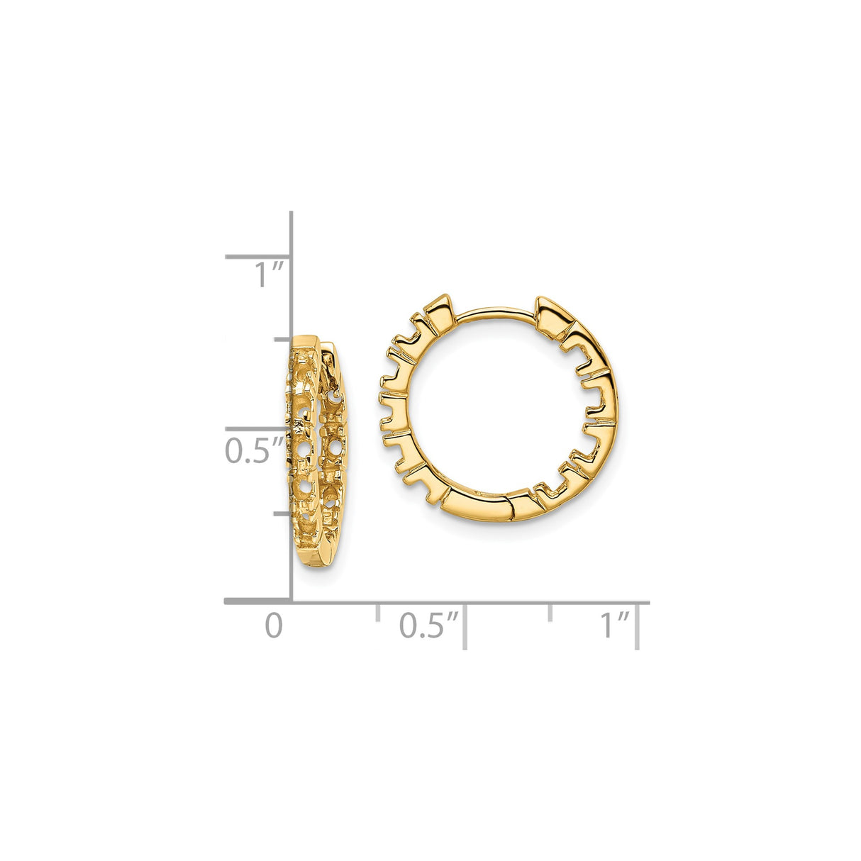14k Yellow Gold Hoop Earrings with Geometric Textured Design, Modern Lightweight Style