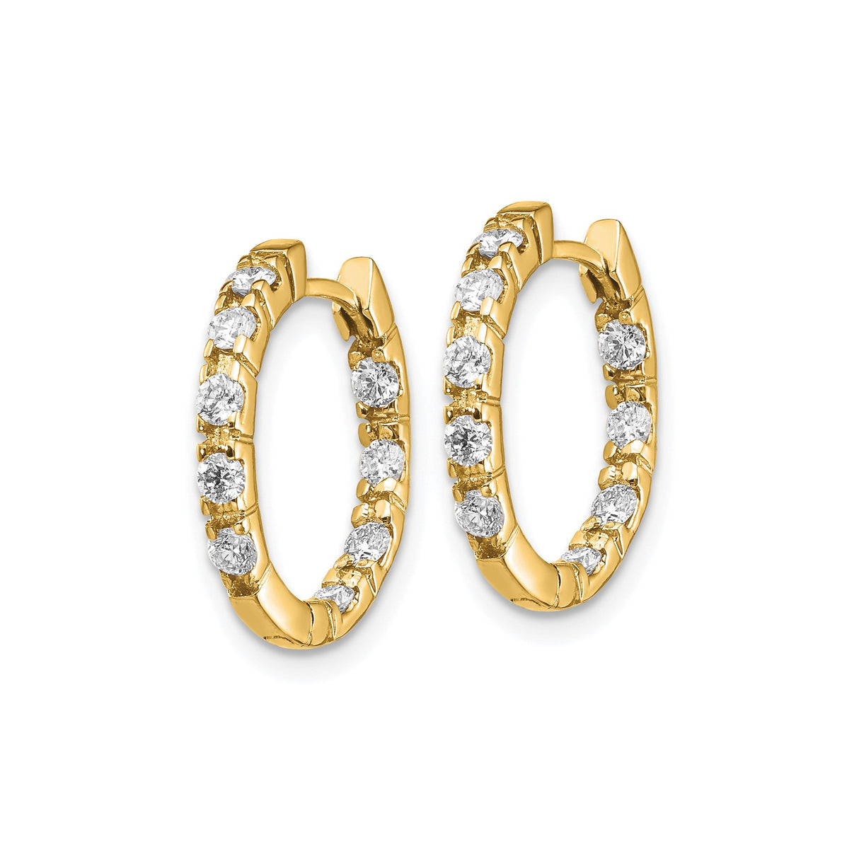 14k Yellow Gold Hoop Earrings with Round Diamonds, Small Huggie Style for Women