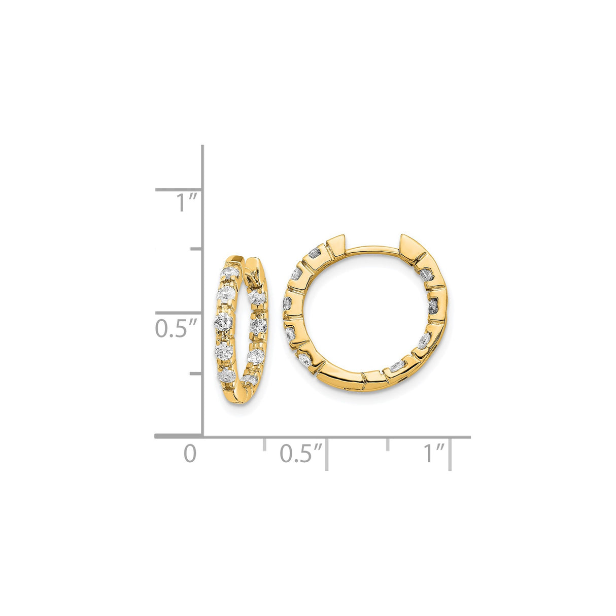 14k Yellow Gold Hoop Earrings with Round Diamonds, Small Huggie Style for Women
