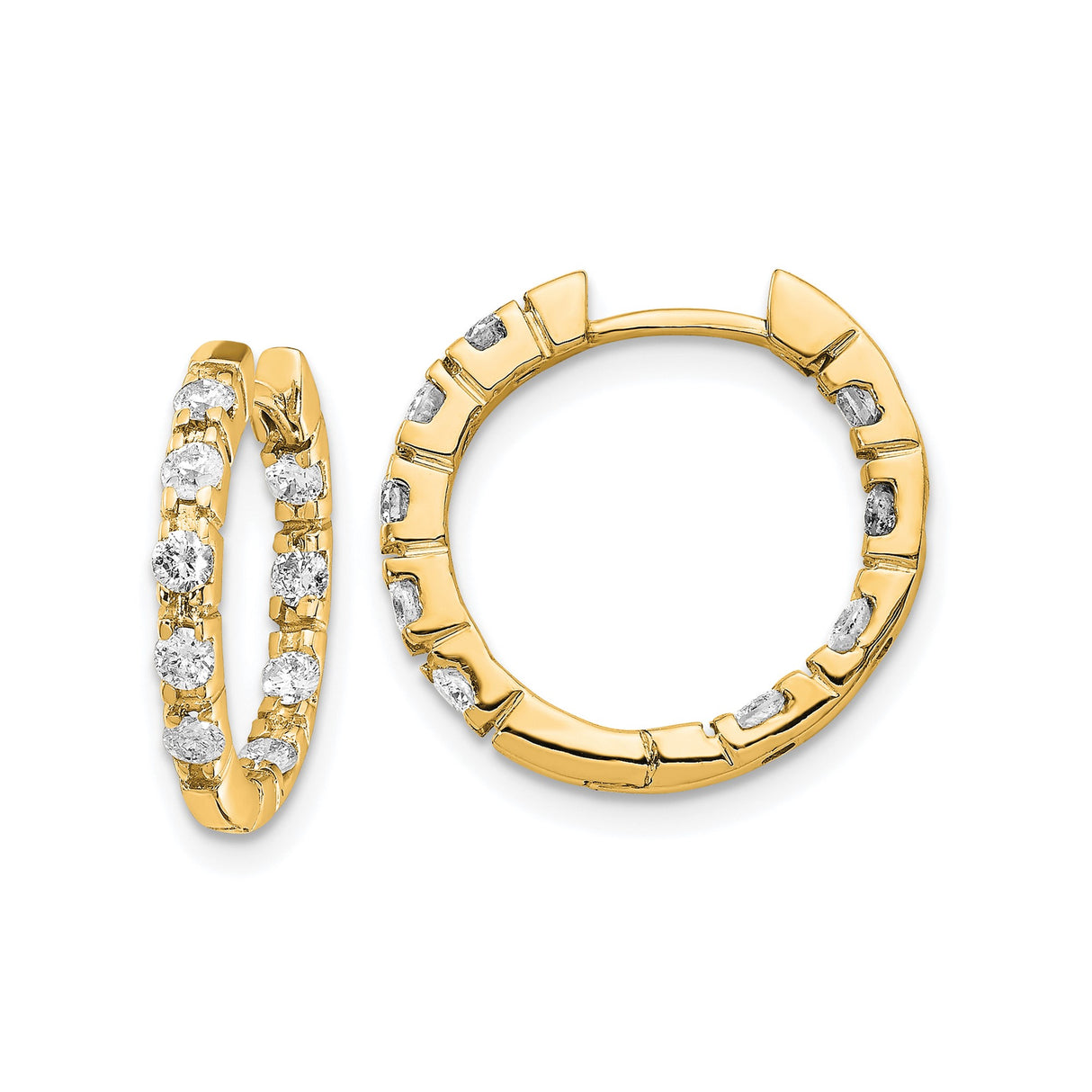 14k Yellow Gold Hoop Earrings with Round Diamonds, Small Huggie Style for Women