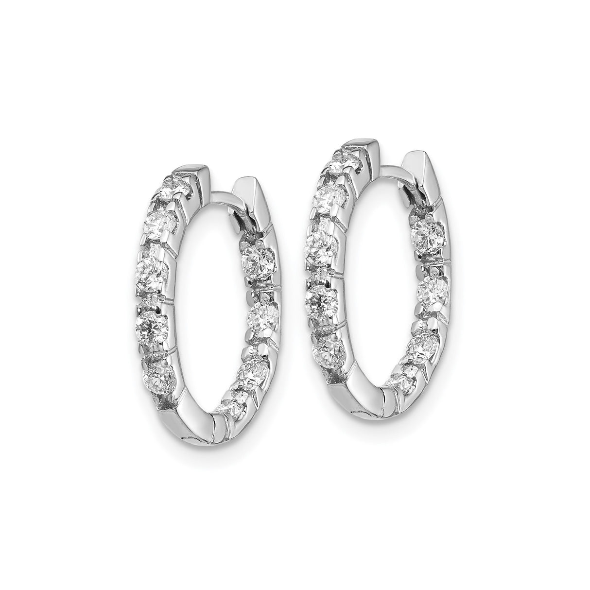 14k White Gold Hoop Earrings with Round Cut Channel Set Diamonds, Medium Hinged Design