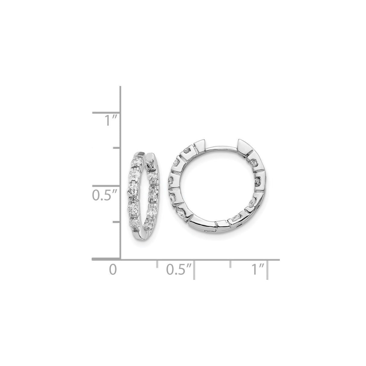 14k White Gold Hoop Earrings with Round Cut Channel Set Diamonds, Medium Hinged Design