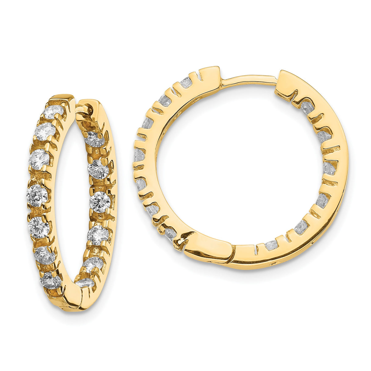 14k Yellow Gold Hoop Earrings with Diamond-Cut Cubic Zirconia Channel Setting