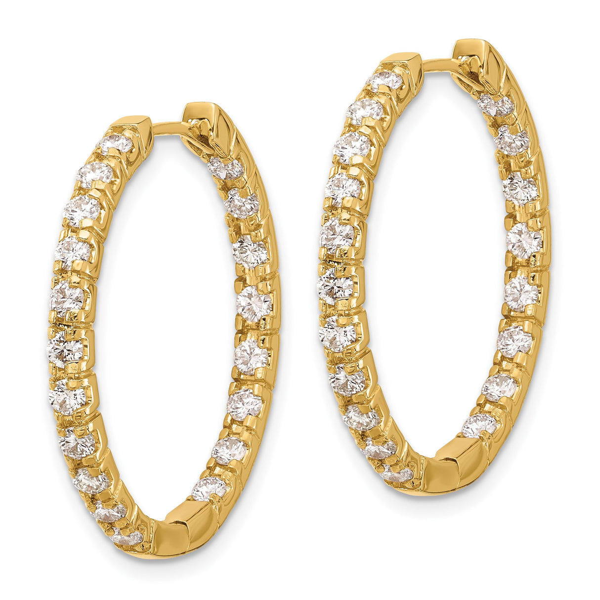 14k Yellow Gold Hoop Earrings with Channel Set Round Cut Diamonds, Classic Anniversary Style
