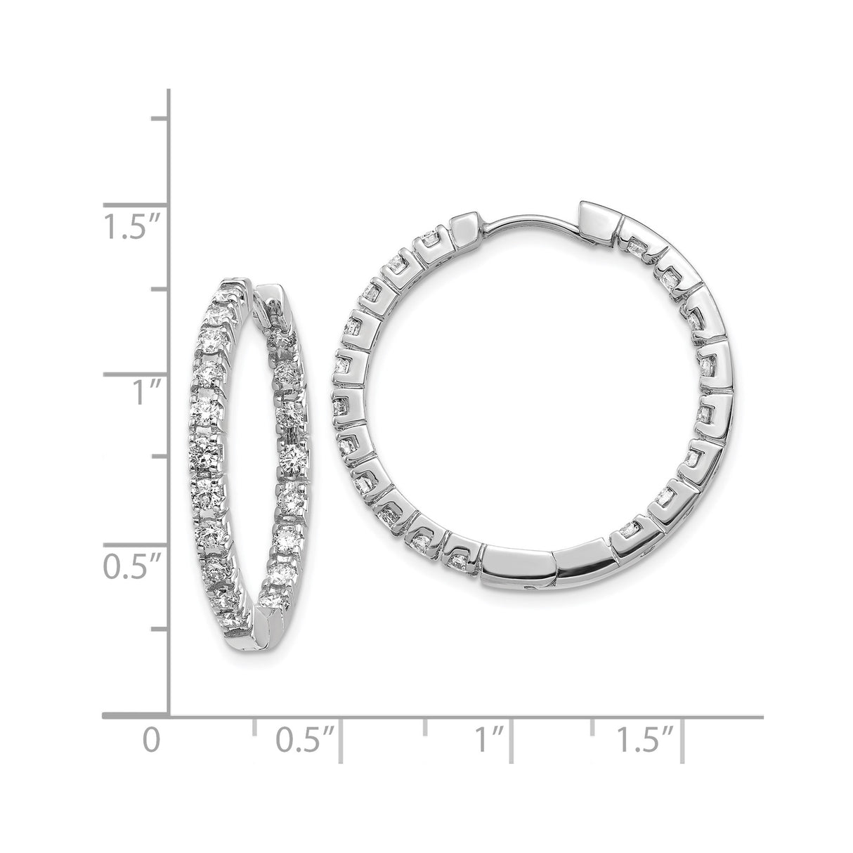 14k White Gold Hoop Earrings with Channel Set Round Diamonds, Classic Polished Style
