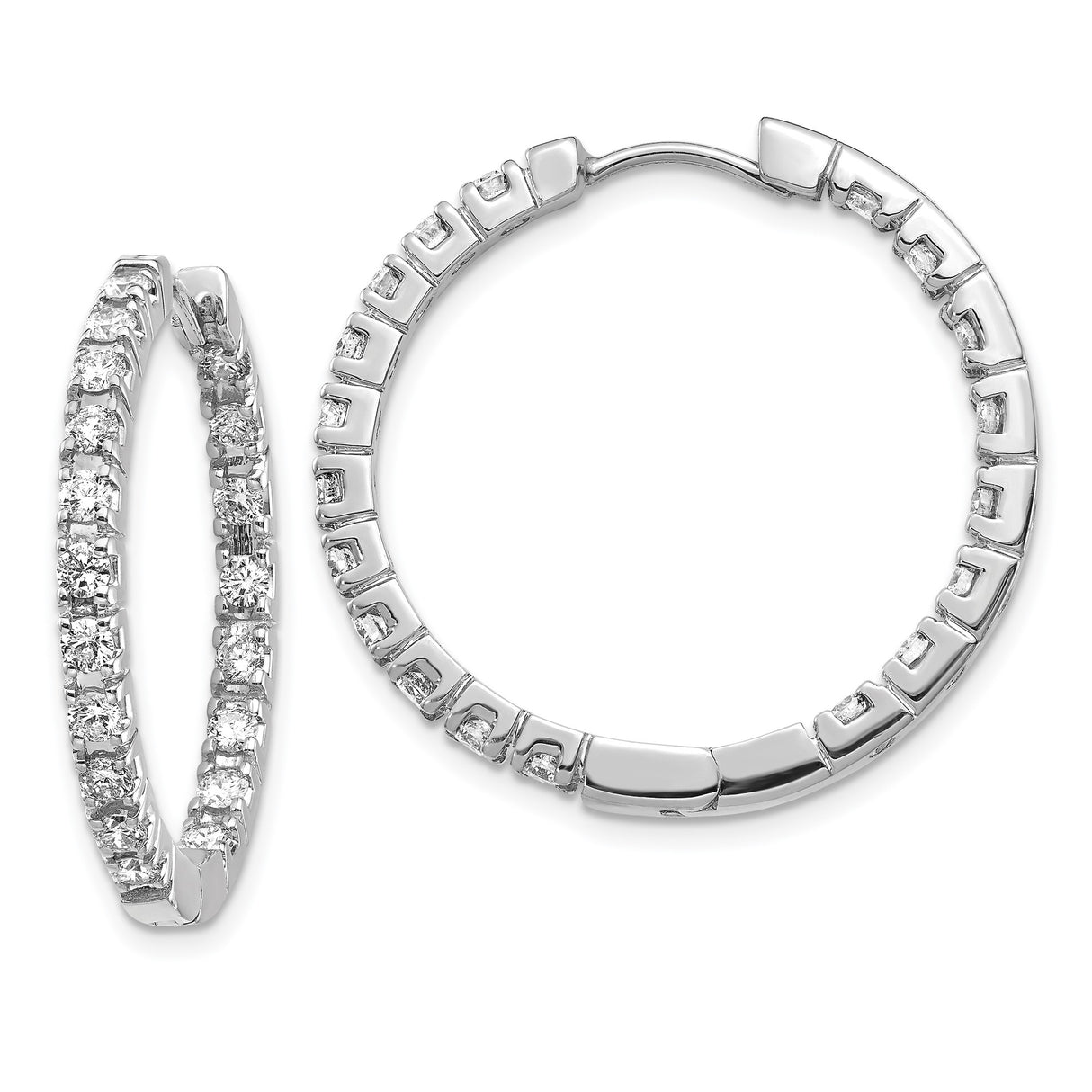 14k White Gold Hoop Earrings with Inside-Out Diamond Accents, Elegant Sparkling Design for Women