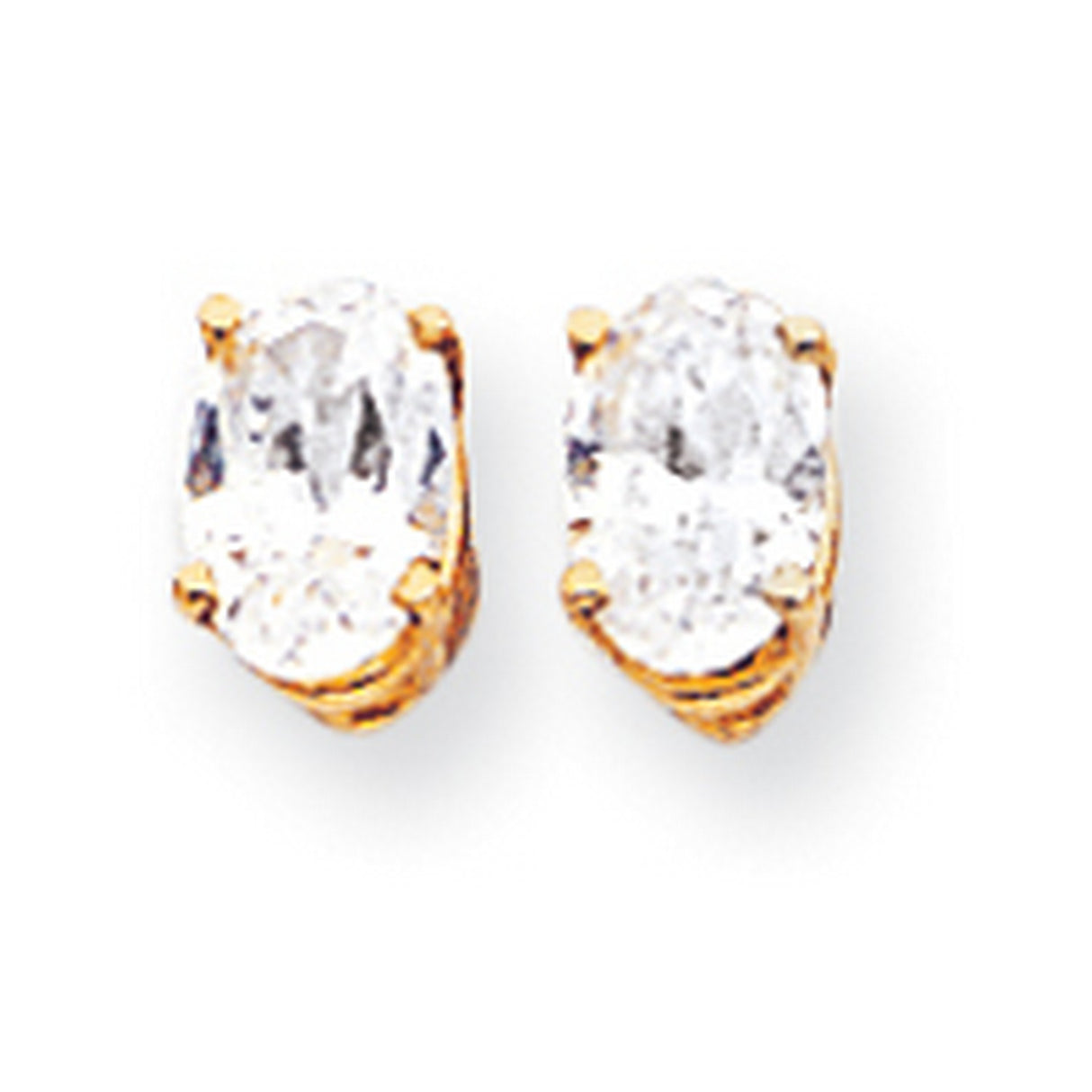 14k Yellow Gold Oval Cut Cubic Zirconia Stud Earrings, Minimalist Four Prong Setting for Women