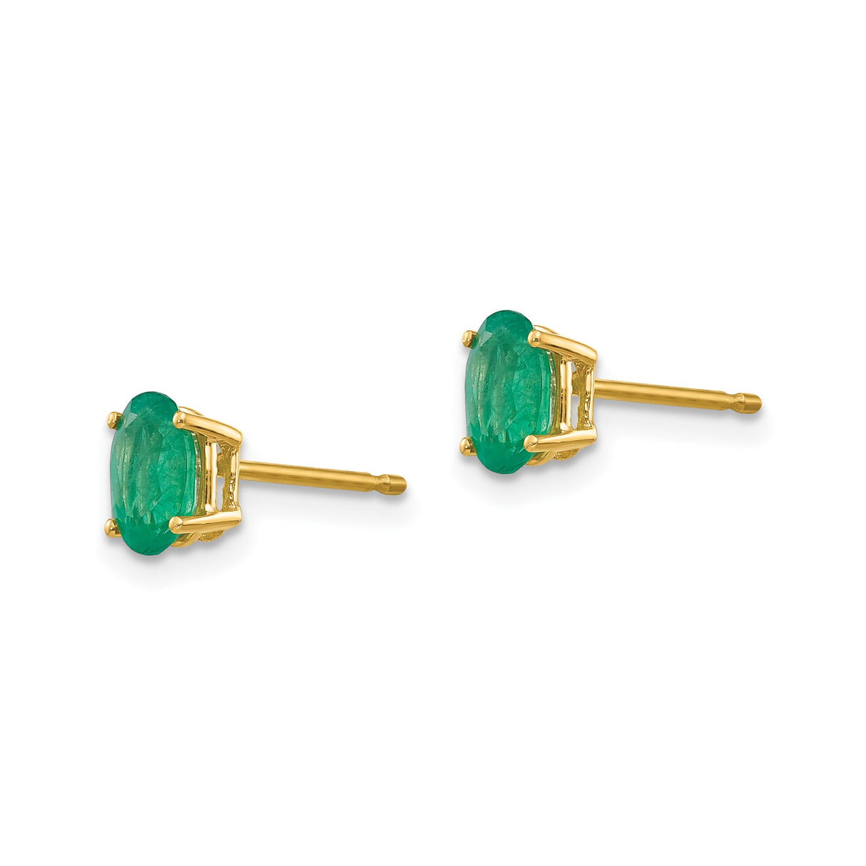 14k Yellow Gold Stud Earrings with Oval Cut Emeralds, Minimalist Fine Jewelry for Women