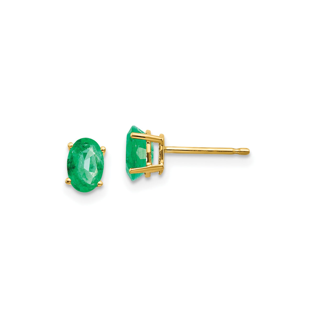 14k Yellow Gold Stud Earrings with Oval Cut Emeralds, Minimalist Fine Jewelry for Women