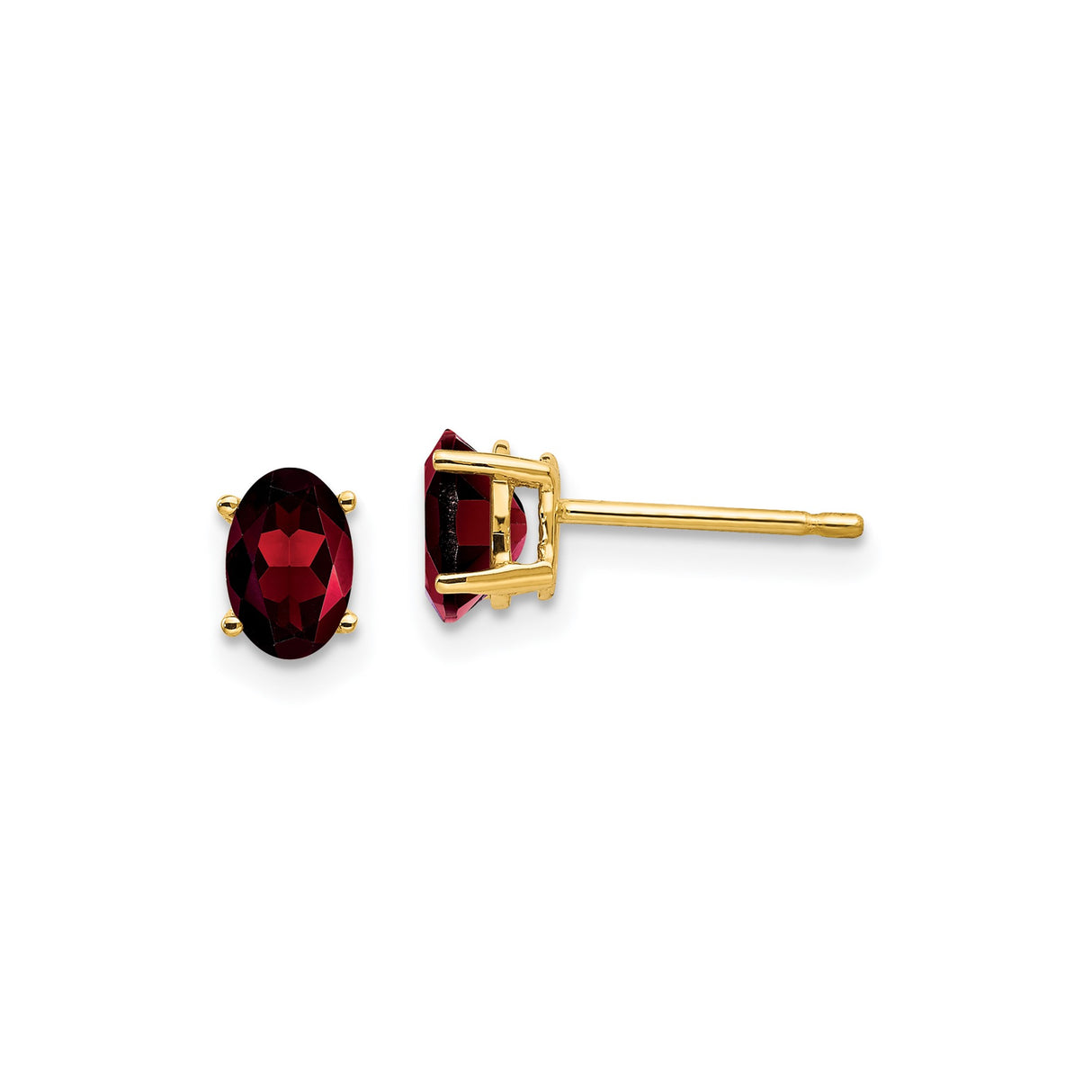 14k Yellow Gold Garnet Stud Earrings, Oval Faceted January Birthstone for Women