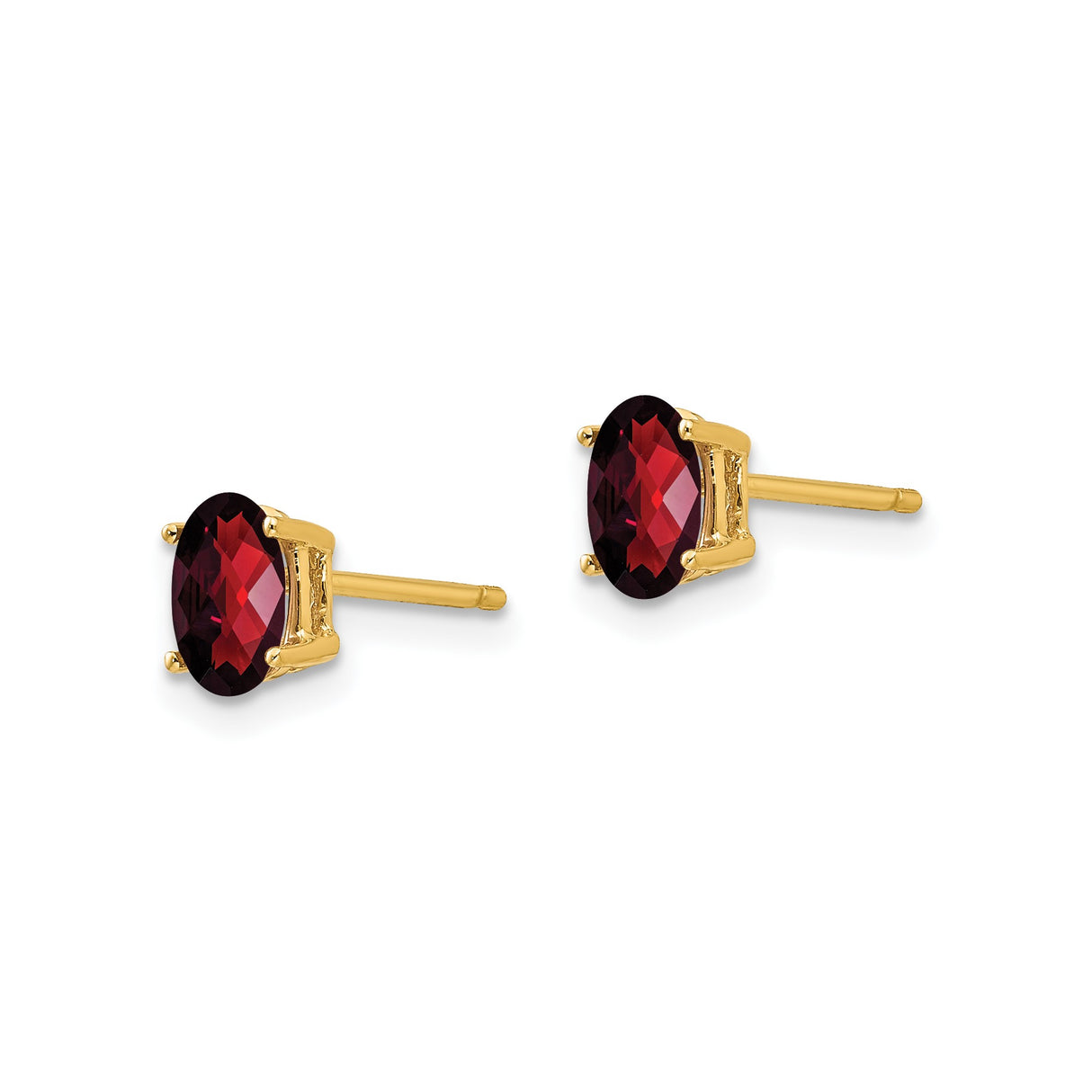 14k Yellow Gold Garnet Stud Earrings, Oval Four-Prong Setting, Classic January Birthstone