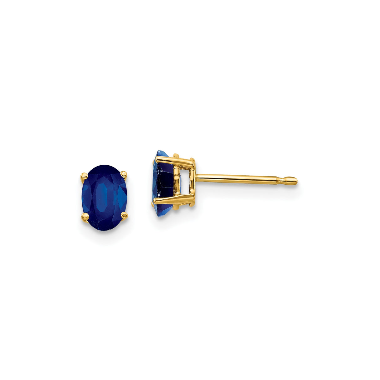 14k Yellow Gold Blue Sapphire Stud Earrings, Oval Four-Prong Setting, September Birthstone