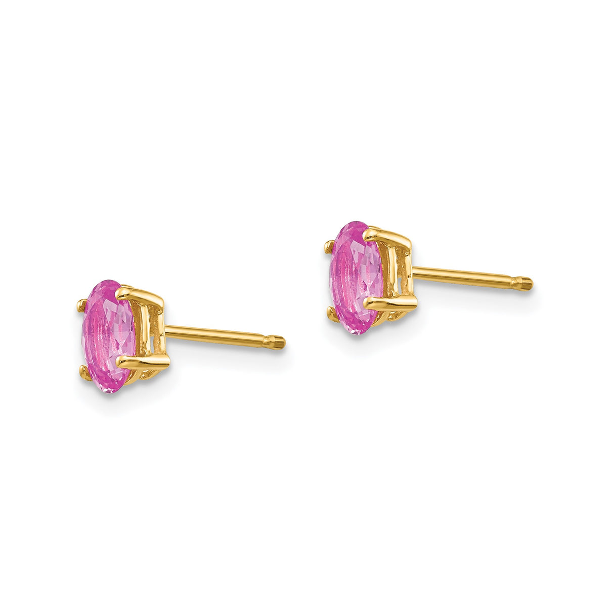 14k Yellow Gold Stud Earrings with Oval Cut Pink Sapphire, Classic Four Prong Setting