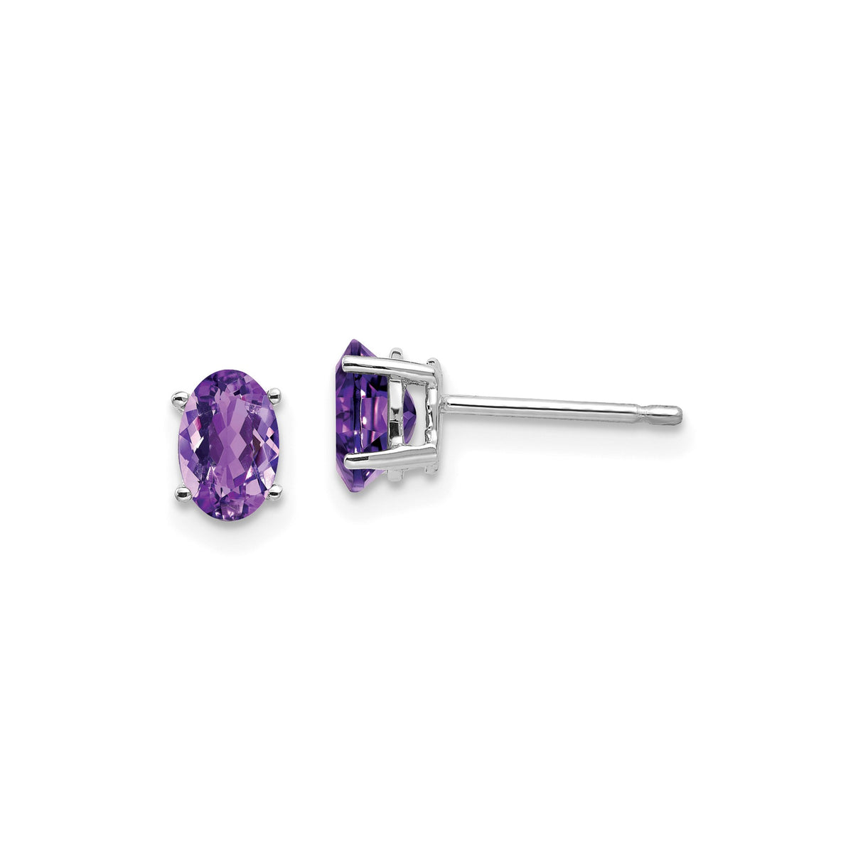 14k White Gold Stud Earrings with Oval Amethyst in Prong Setting, February Birthstone Jewelry