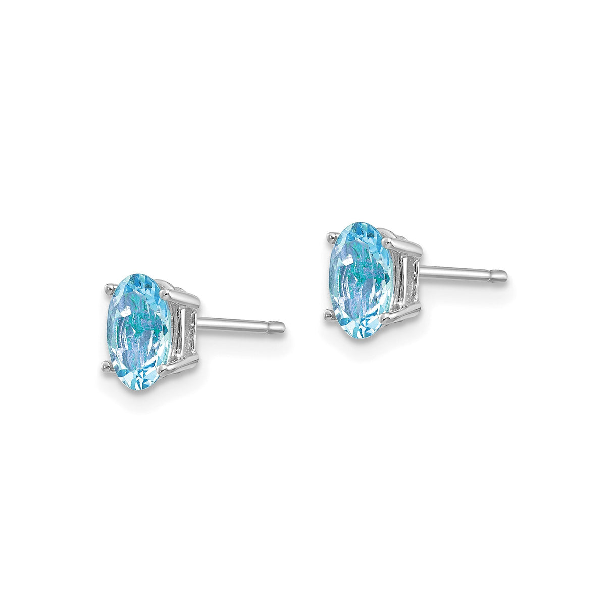 14k White Gold Aquamarine Stud Earrings, Oval Faceted Gemstones, Minimalist Fine Jewelry