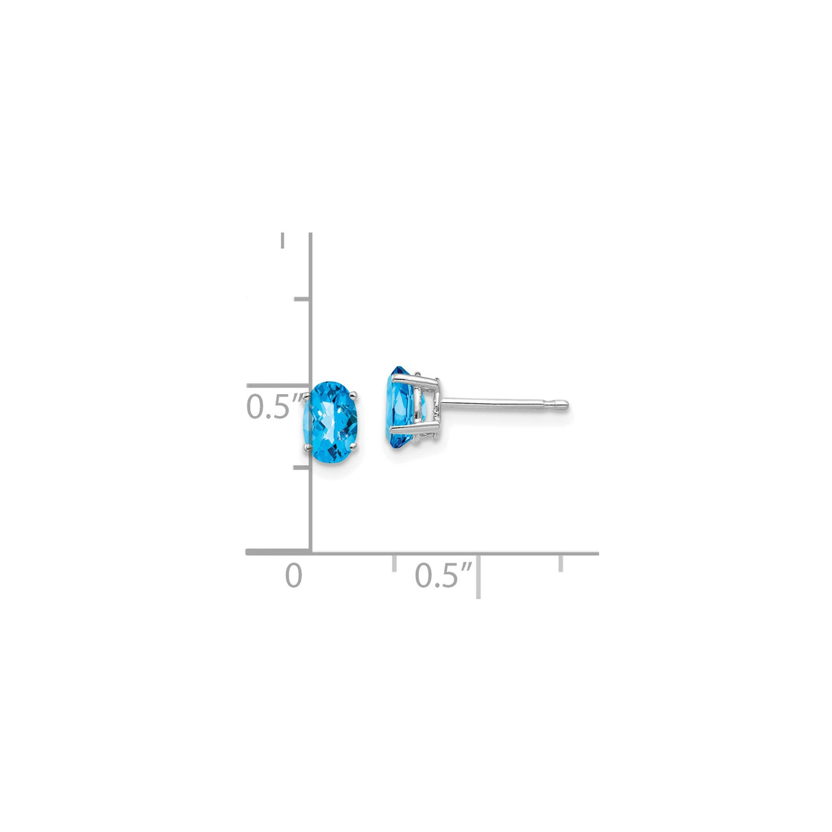 14k White Gold Oval Blue Topaz Stud Earrings, Faceted Gemstone in Four Prong Setting