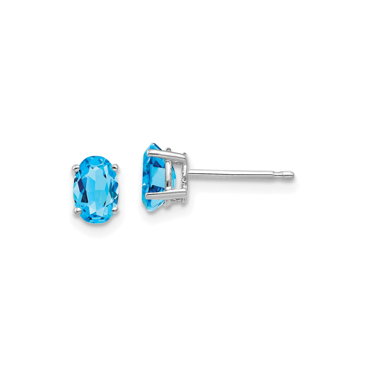 14k White Gold Stud Earrings with Swiss Blue Topaz, Classic Four-Prong Minimalist Design for Women