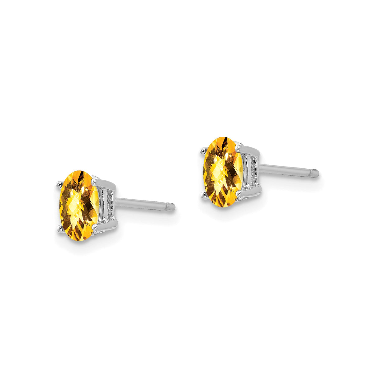 14k White Gold Citrine Stud Earrings, Oval Faceted Gemstones, Four Prong Setting