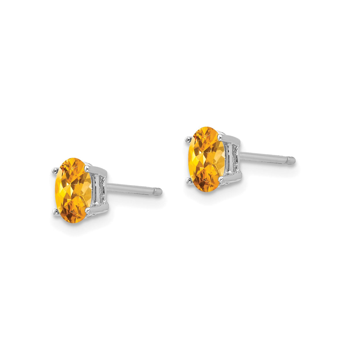 14k White Gold Citrine Stud Earrings, Oval November Birthstone, Four Prong Setting