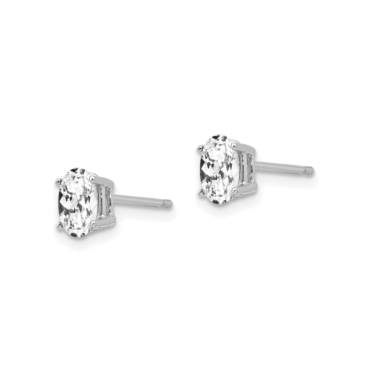 14k White Gold Stud Earrings with Cubic Zirconia, Oval Four Prong Setting, Minimalist Style