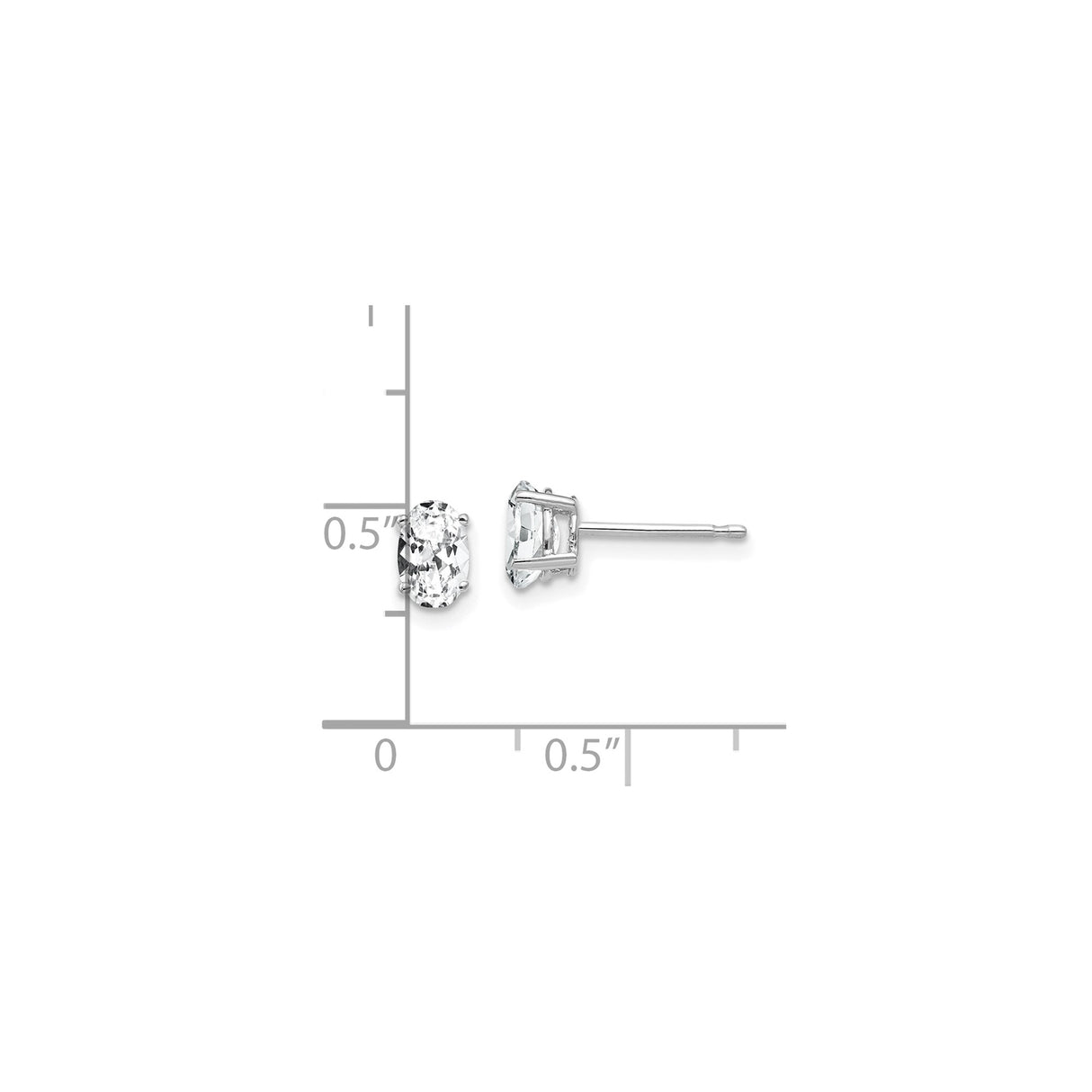 14k White Gold Stud Earrings with Cubic Zirconia, Oval Four Prong Setting, Minimalist Style