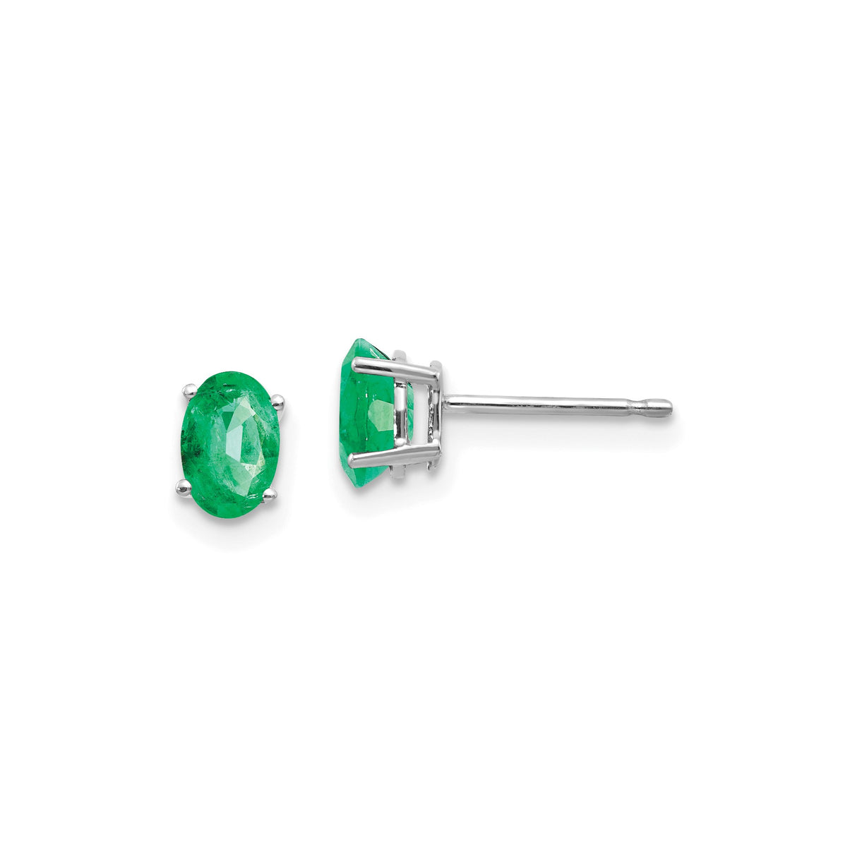 14k White Gold Emerald Stud Earrings, Oval Green Gemstone May Birthstone Jewelry for Women