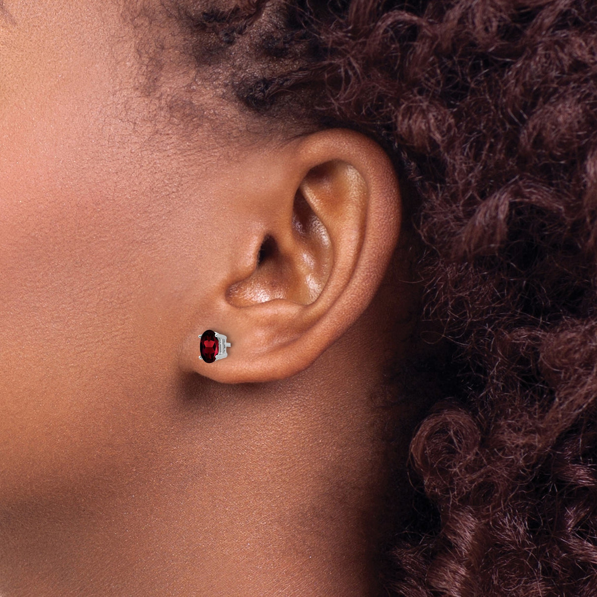 14k White Gold Garnet Stud Earrings, Oval Cut Four-Prong Setting, January Birthstone for Women