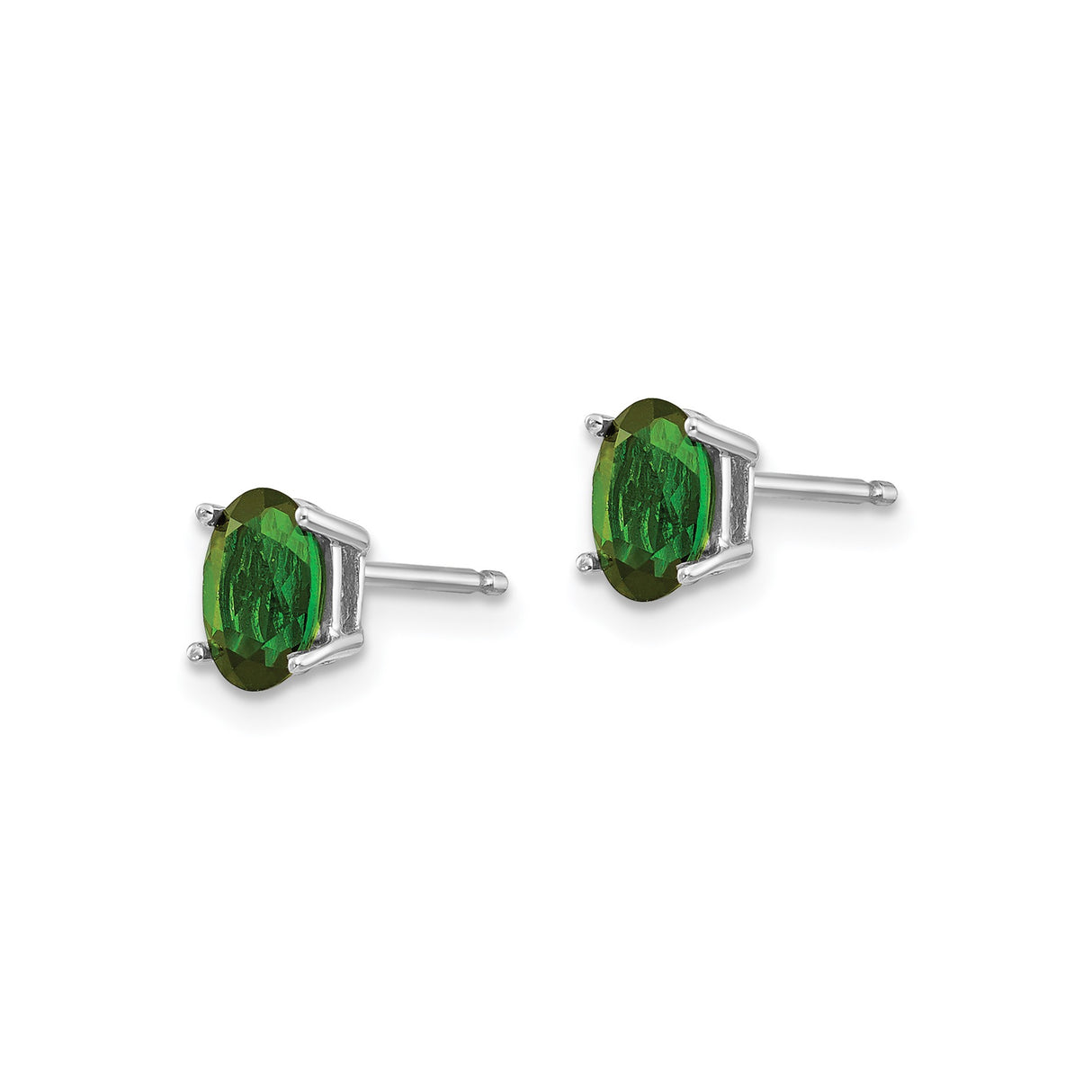14k White Gold Stud Earrings with Green Tourmaline Oval Cut Four Prong Setting