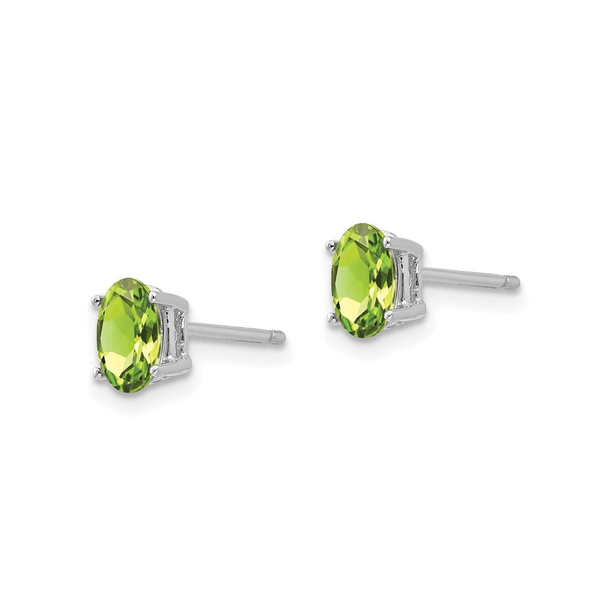 14k White Gold Peridot Stud Earrings, Oval Green Gemstone with Classic Four-Prong Setting