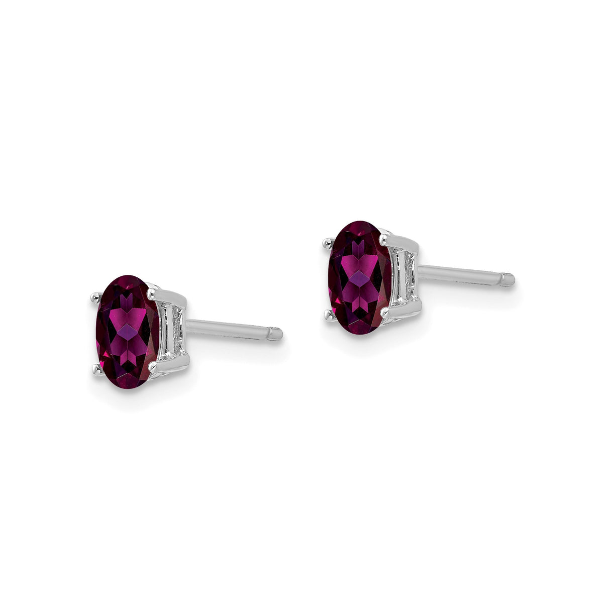 14k White Gold Stud Earrings with Oval Rhodolite Garnet, Classic Prong Setting for Women