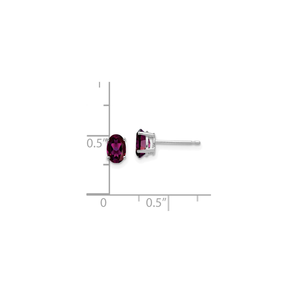 14k White Gold Stud Earrings with Oval Rhodolite Garnet, Classic Prong Setting for Women