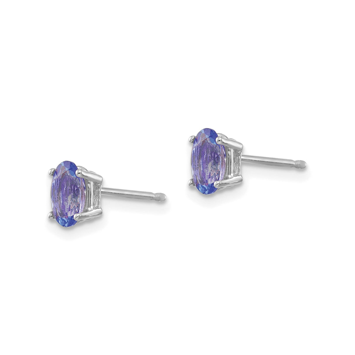 14k White Gold Tanzanite Stud Earrings, Oval Cut, Classic Four Prong Setting for Women