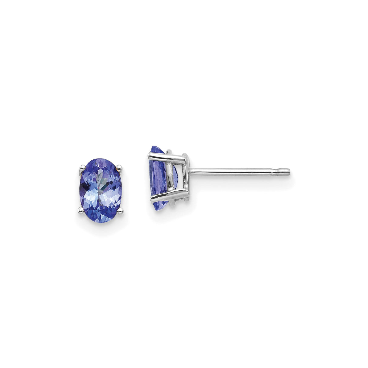 14k White Gold Tanzanite Stud Earrings, Oval Cut, Classic Four Prong Setting for Women