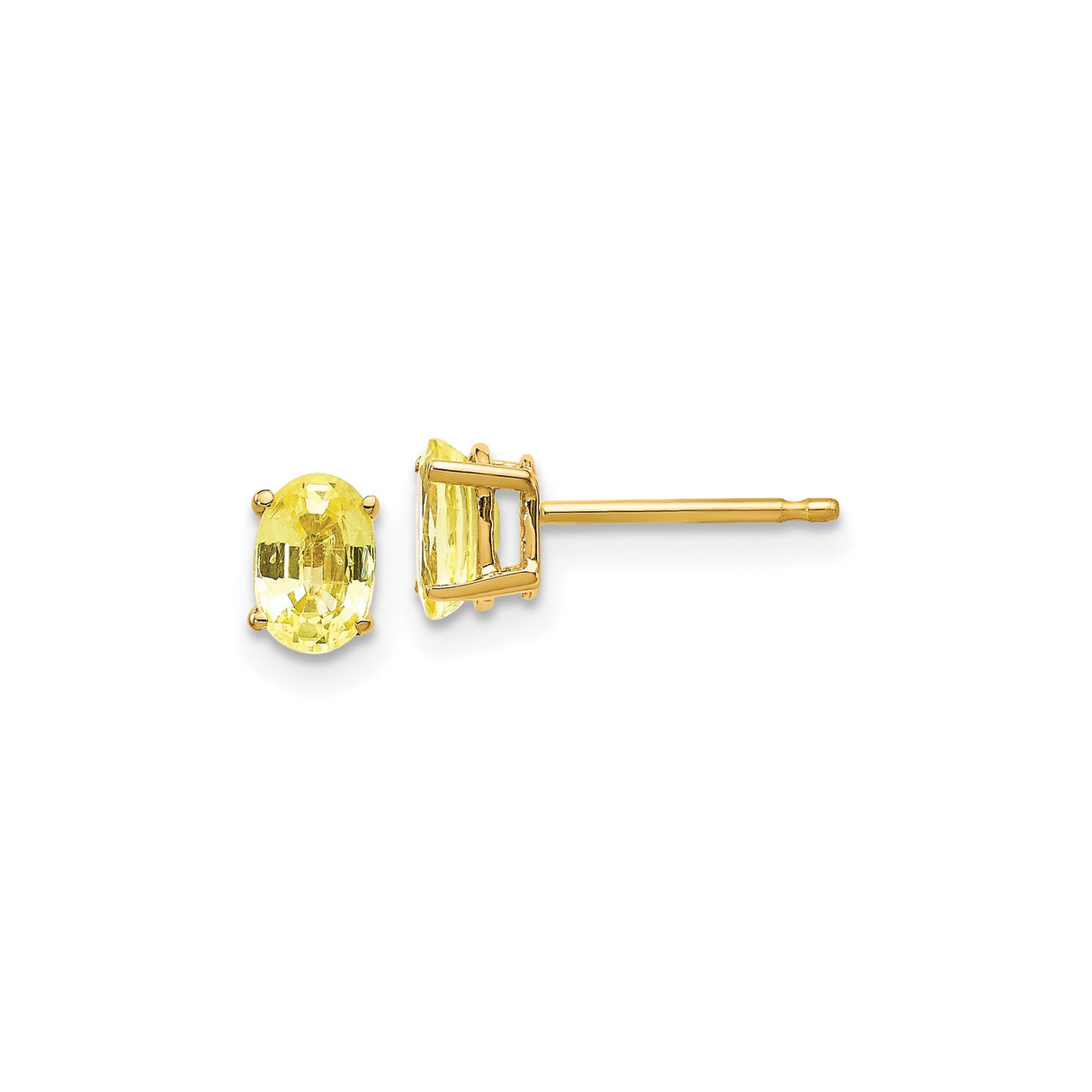 14k Yellow Gold Stud Earrings with Oval Yellow Sapphire, Classic Four Prong Setting for Women