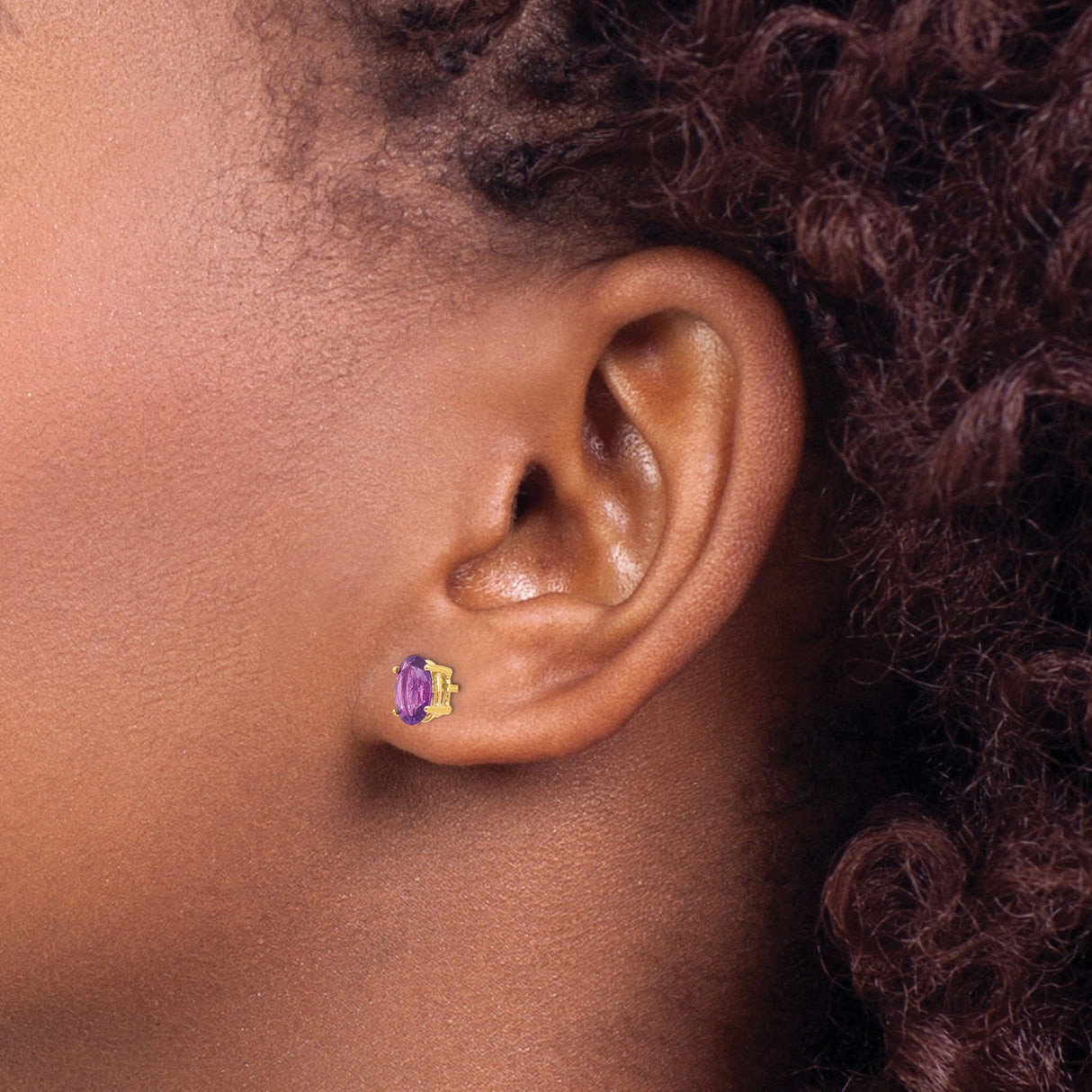 14k Yellow Gold Amethyst Stud Earrings, Oval Faceted Gemstone, Minimalist Style for Women