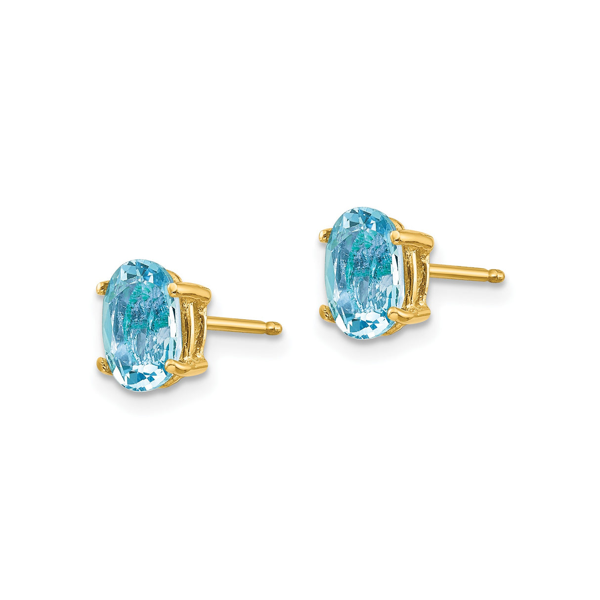 14k Yellow Gold Aquamarine Stud Earrings, Oval Faceted Gemstone, Minimalist Womens Jewelry
