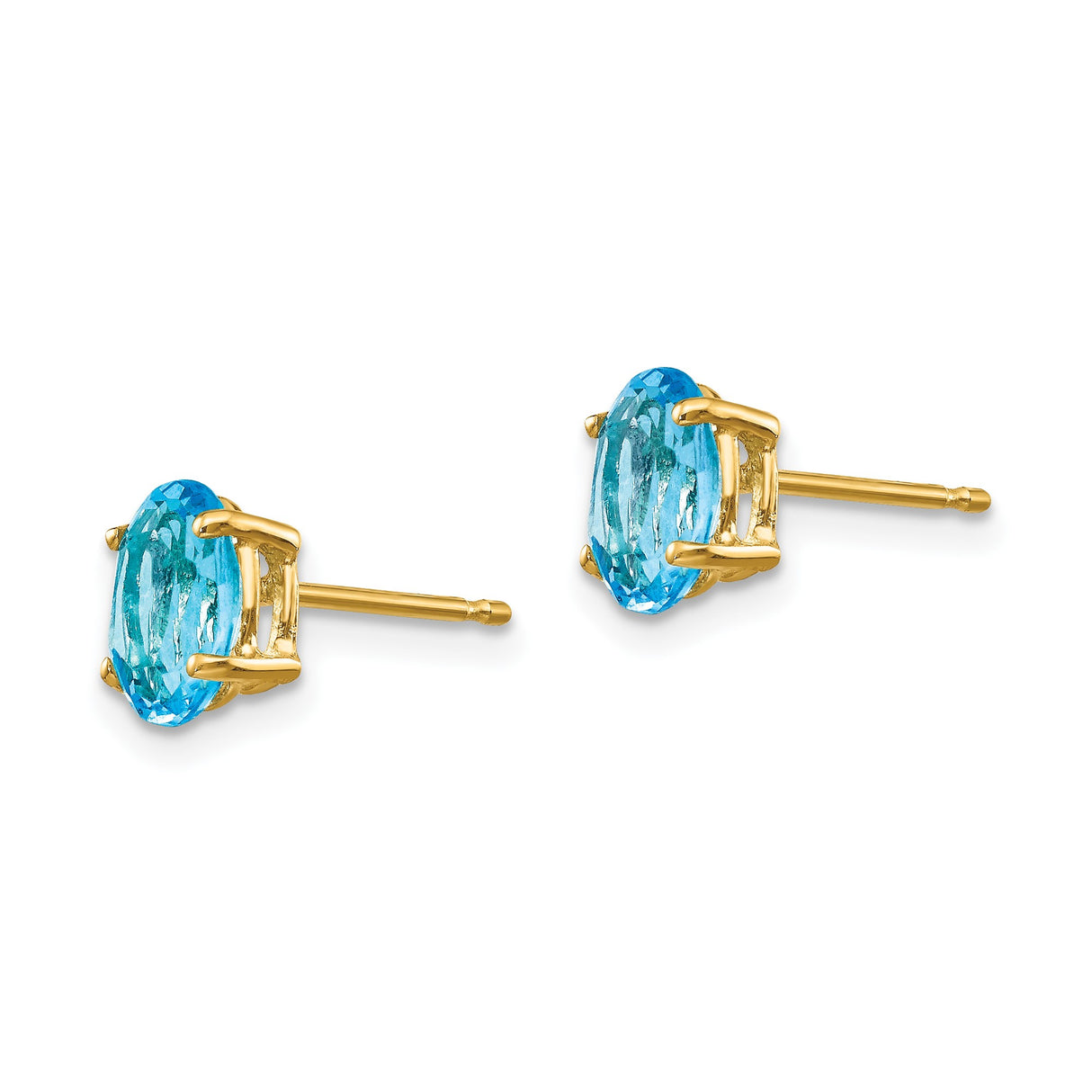 14k Yellow Gold Blue Topaz Oval Stud Earrings, Faceted Gemstone Classic Design for Women