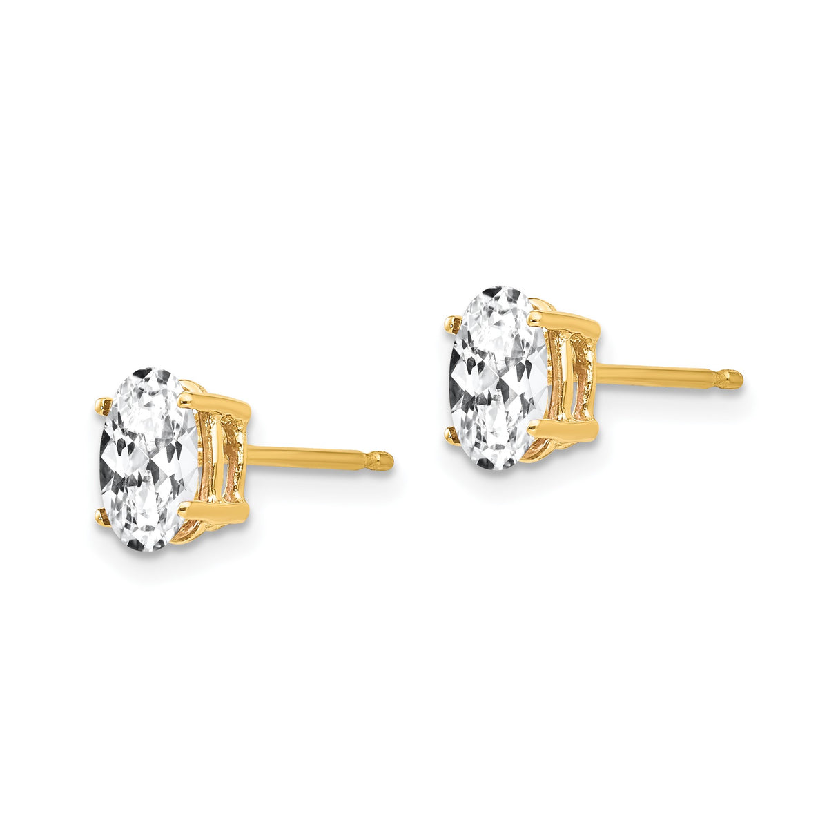 14k Yellow Gold Oval Stud Earrings with Cubic Zirconia, Classic Four-Prong Setting for Women