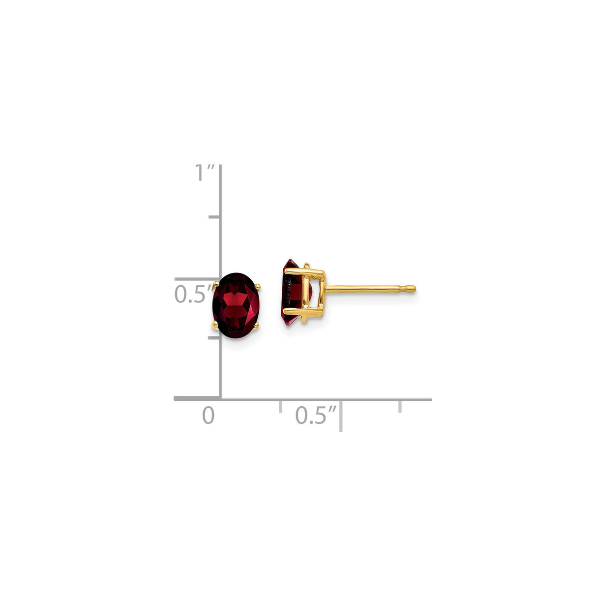14k Yellow Gold Stud Earrings with Oval Garnet, Four-Prong Setting, January Birthstone