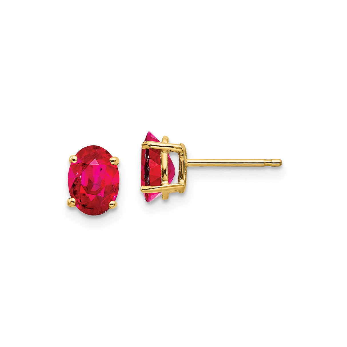 14k Yellow Gold Ruby Stud Earrings, Oval Four Prong Setting, July Birthstone Jewelry