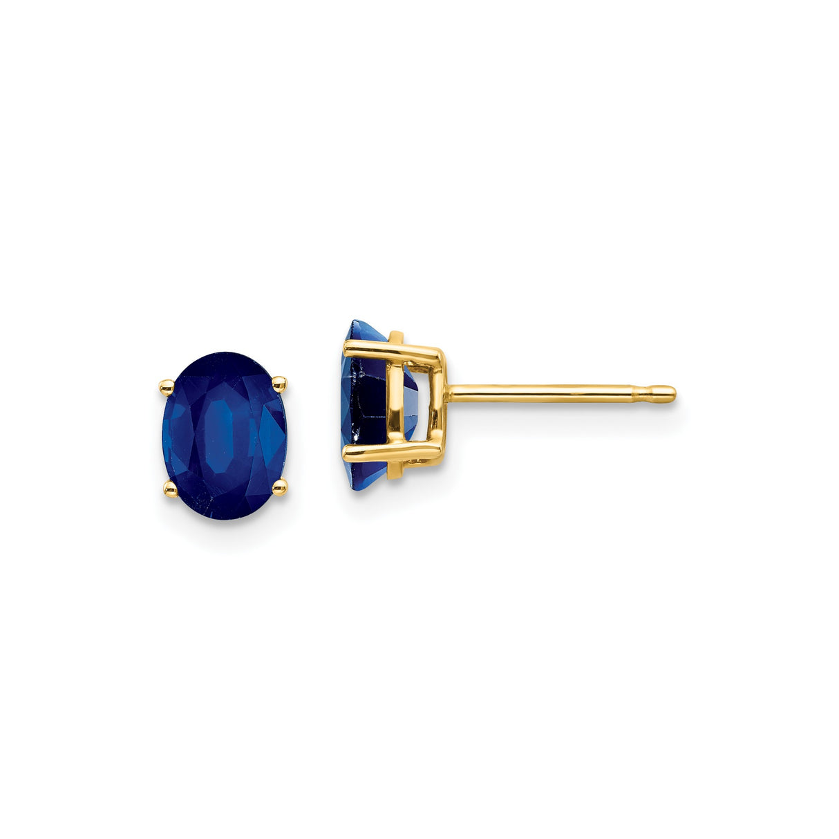 14k Yellow Gold Stud Earrings with Oval Blue Sapphire, Classic Four Prong Setting for Women