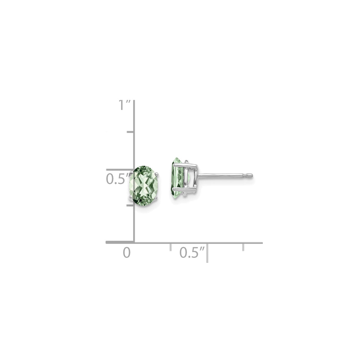 14k White Gold Oval Green Amethyst Stud Earrings, Prong Set Solitaire Design