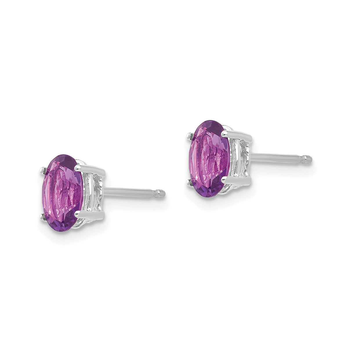 14k White Gold Stud Earrings with Oval Amethyst Gemstones, Classic Prong Setting