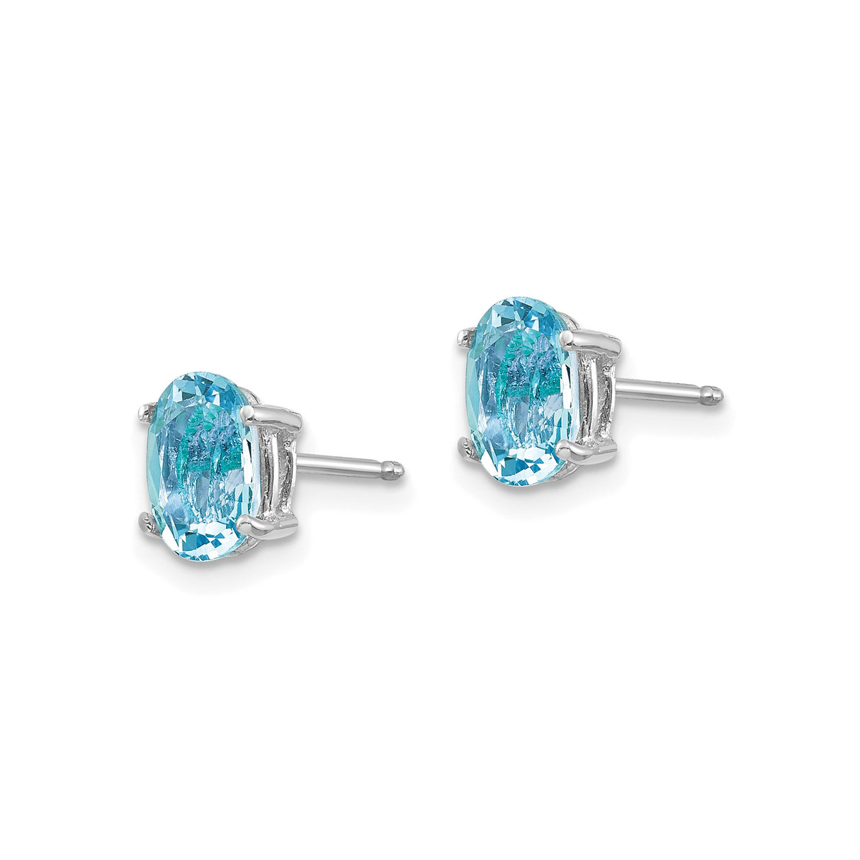 14k White Gold Aquamarine Oval Stud Earrings, March Birthstone Minimalist Jewelry for Women
